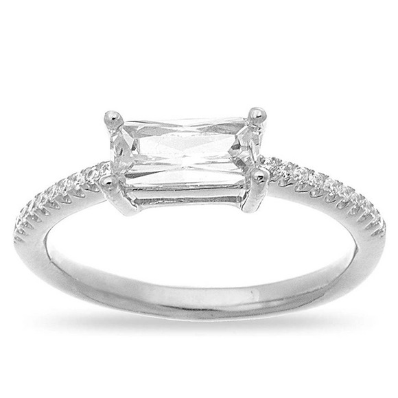 East West Baguette Cut Prong Set Engagement Ring - Picture 3 of 3